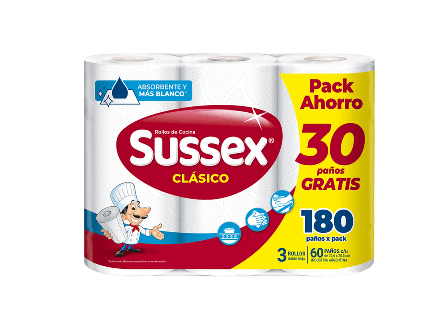 Rollo de cocina pack conveniente sussex 3 x 60 pan