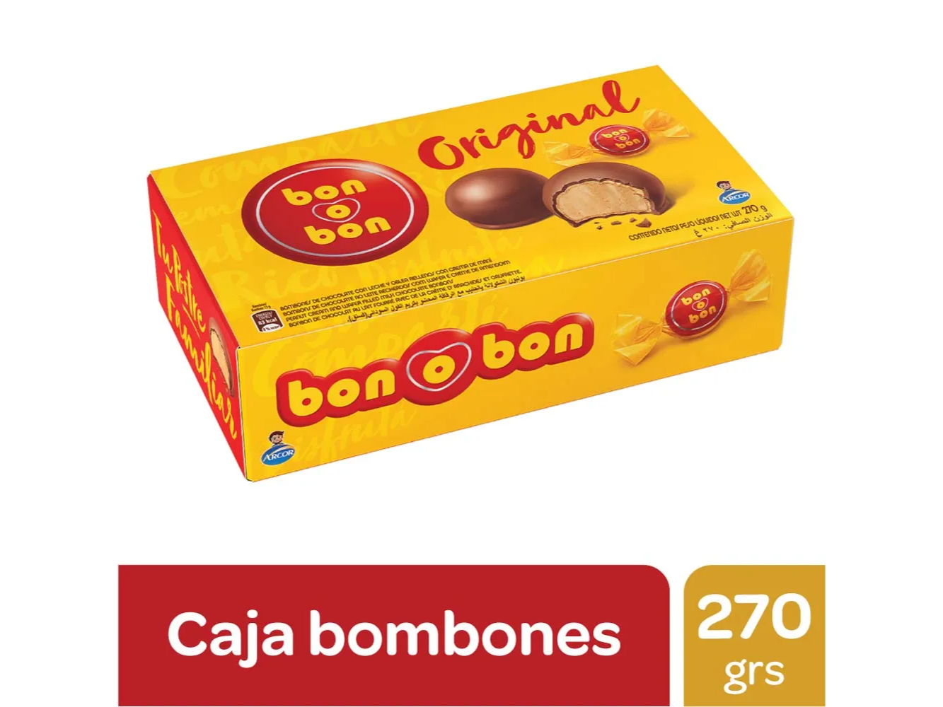Caja bombones bon o bon c leche x 270 g (18 u x 15 g)