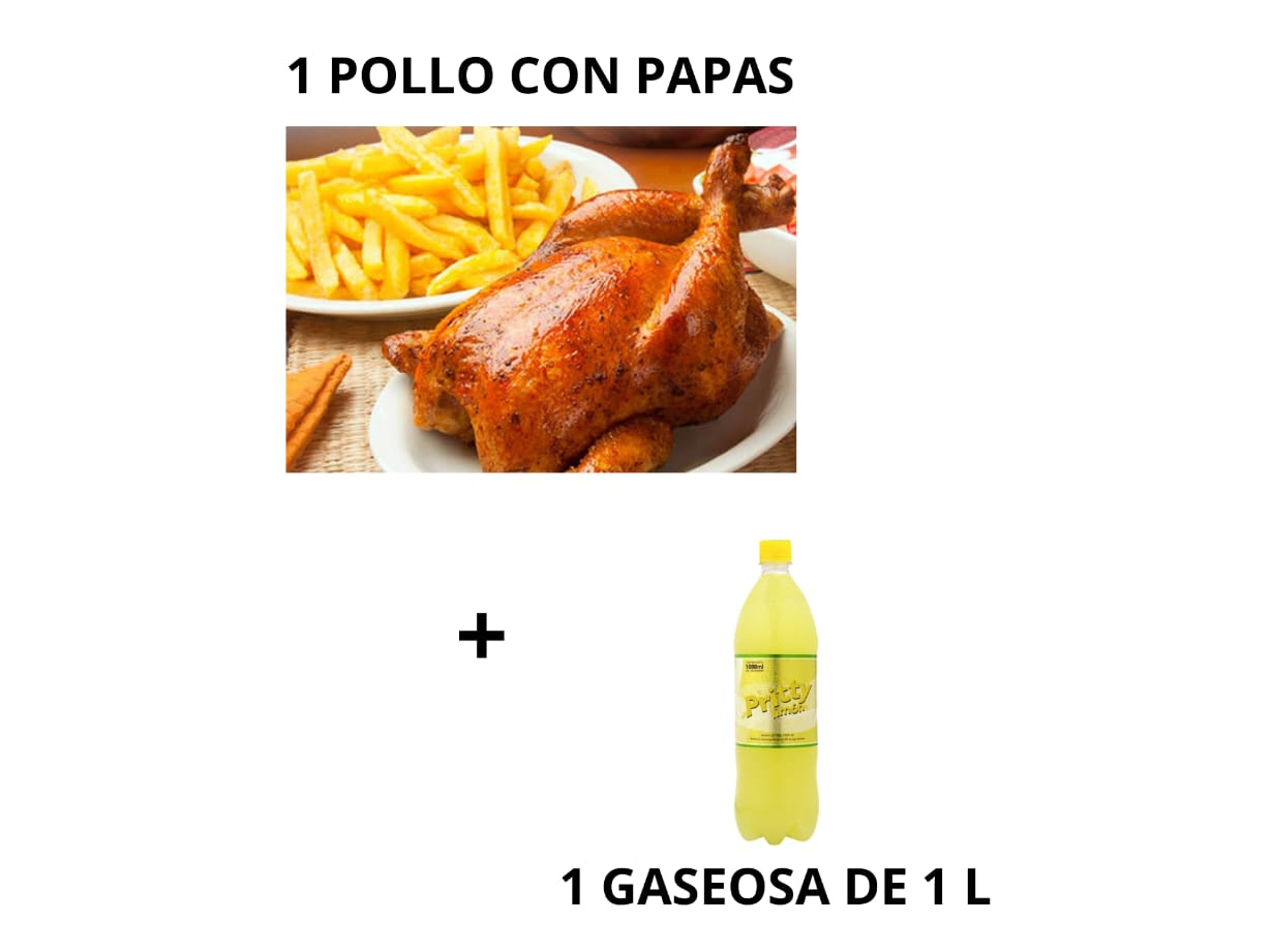 Promo 8 (1 pollo con papas + gaseosa de 1 L)
