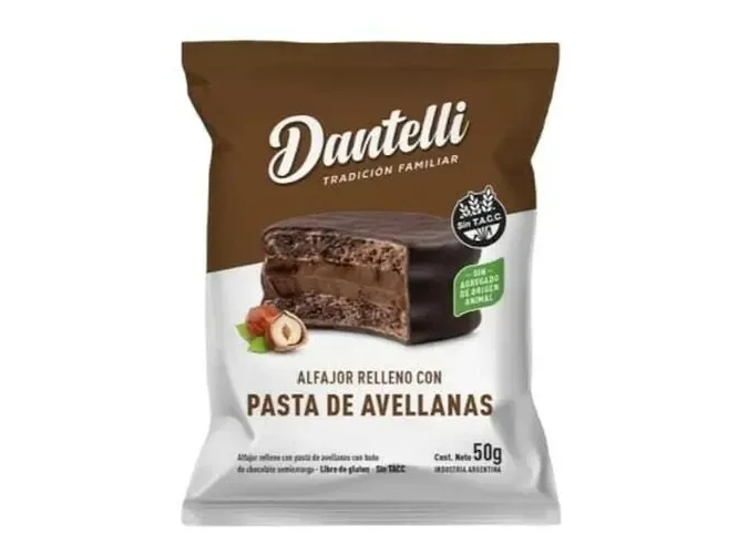 Alfajor vegano Dantelli de avellanas