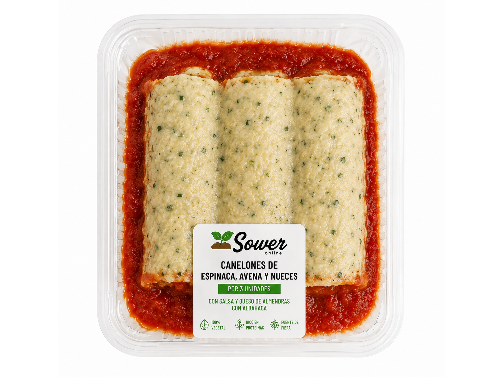 Canelones de espinaca, avena y nueces