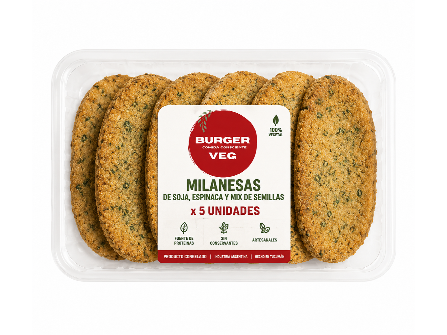 Milanesas de soja, espinaca y mix de semillas x 5u