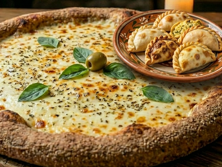 1 pizza + 6 empanadas