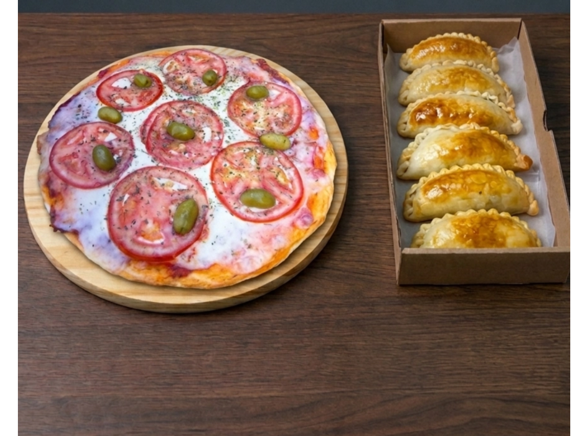 1 Napolitana + Media empanada. Jamón y queso