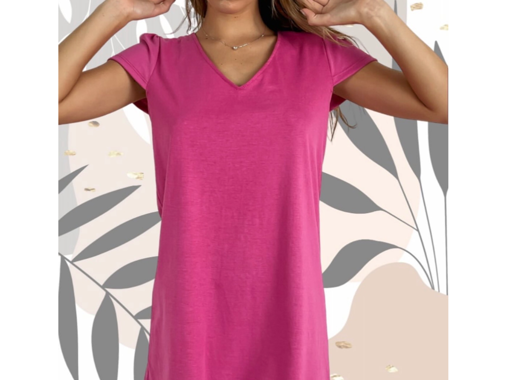 Vestido algodón con mangas cortas fucsia