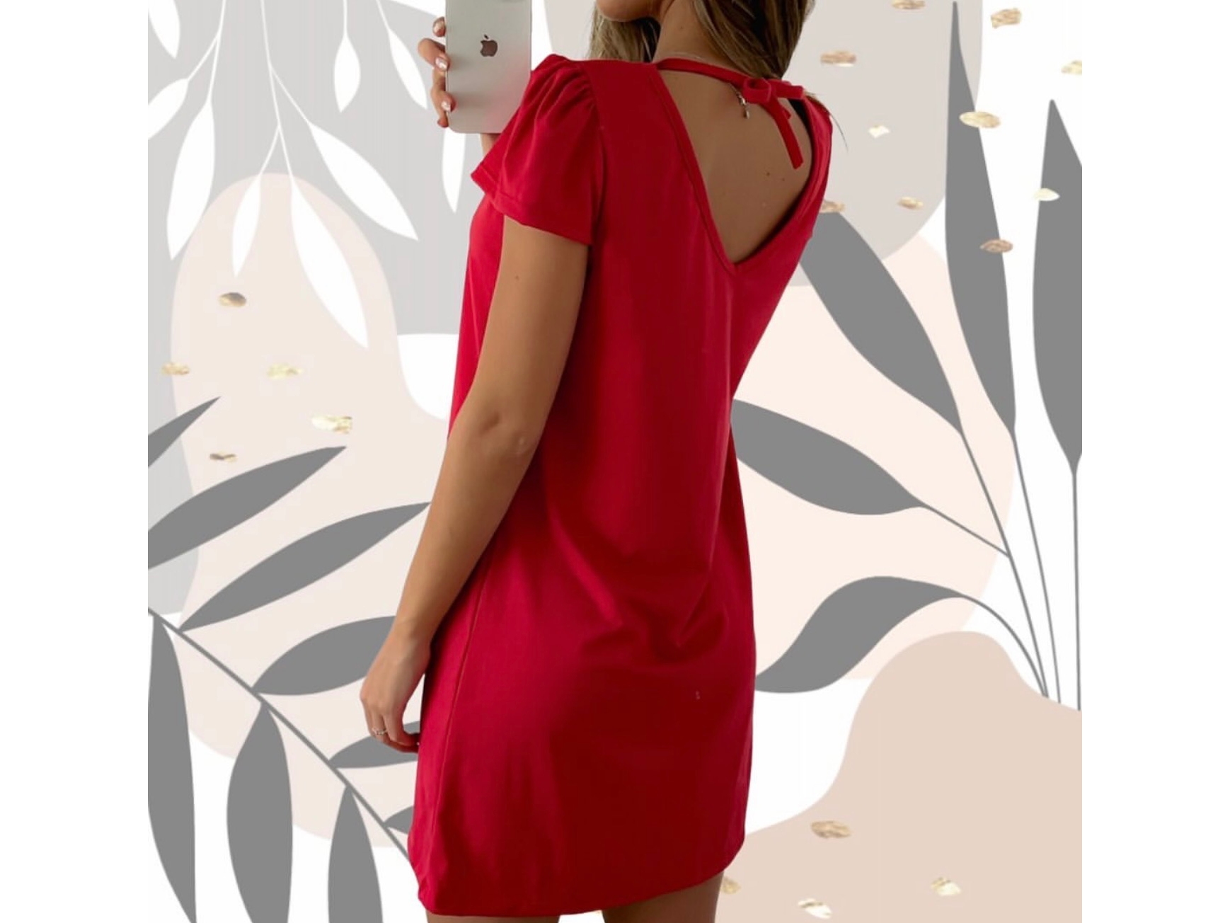 Vestido algodón con mangas cortas rojo