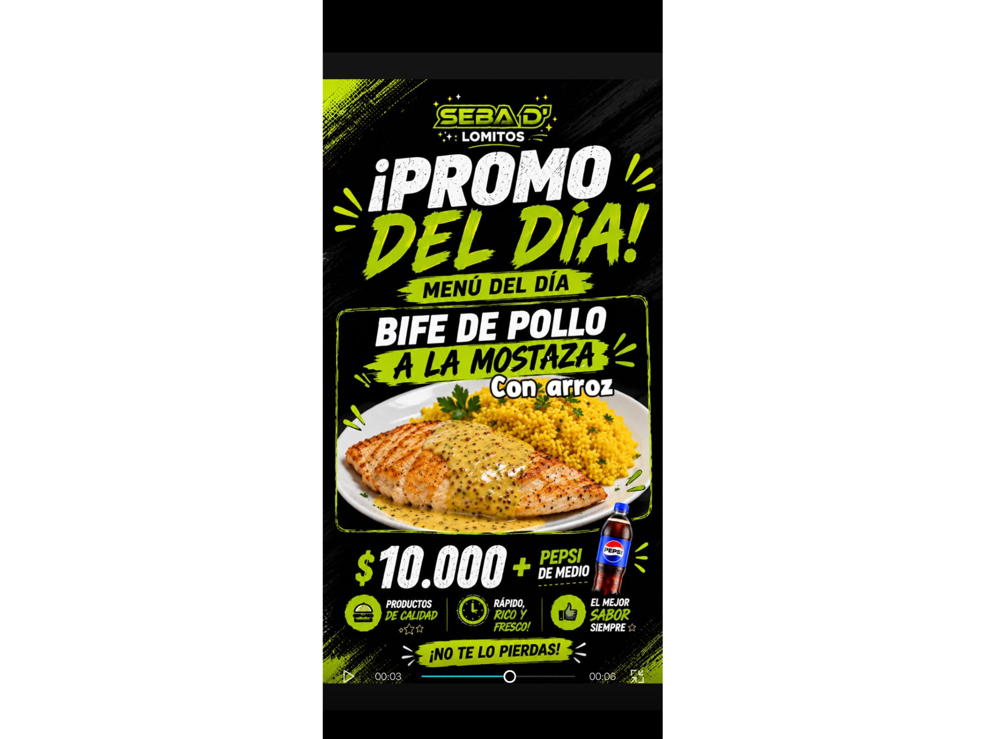 Bife de pollo a la mostaza con arroz amarillo