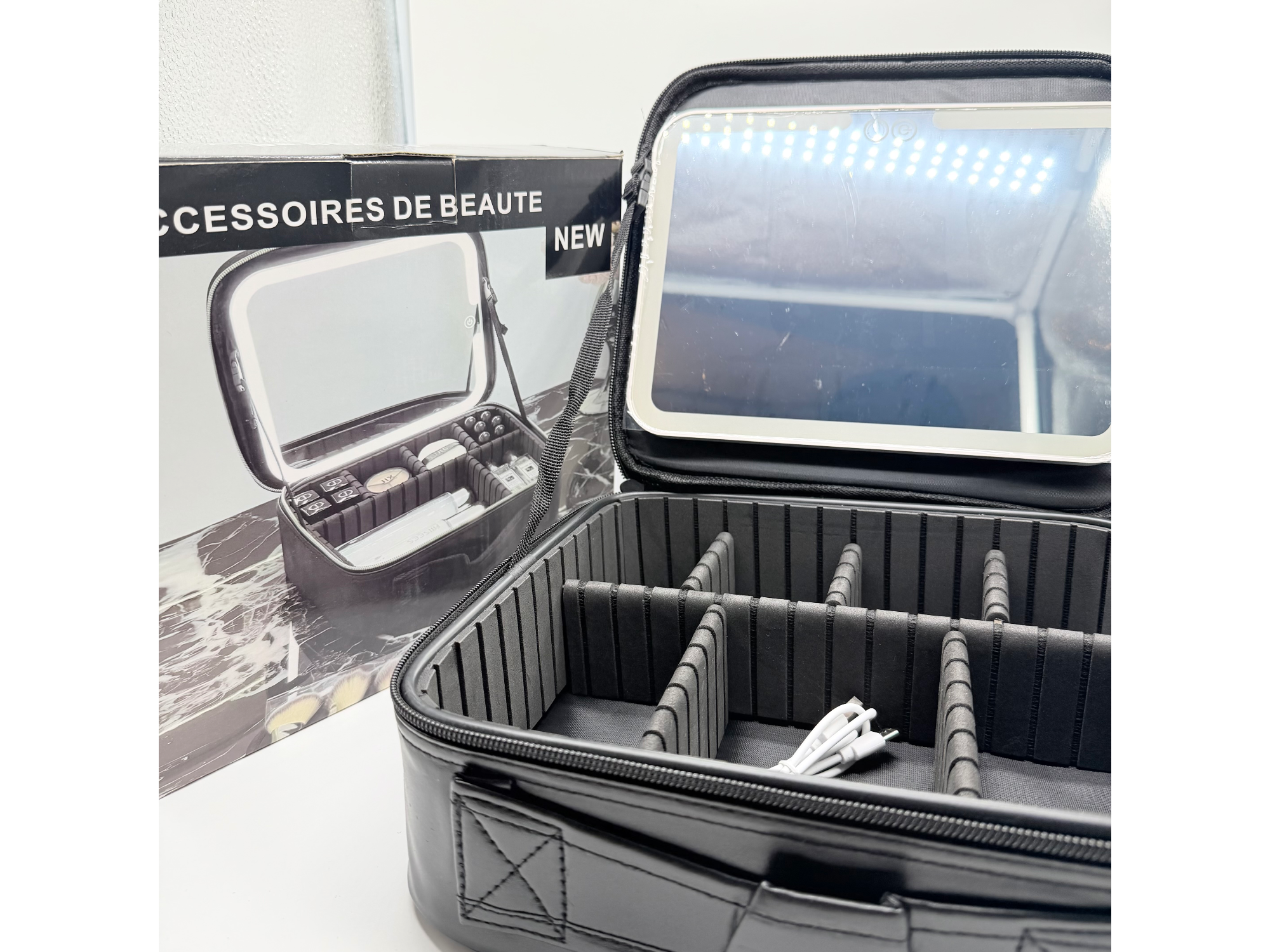 Maletín Maquillaje Porta Cosméticos Espejo Led Recargable