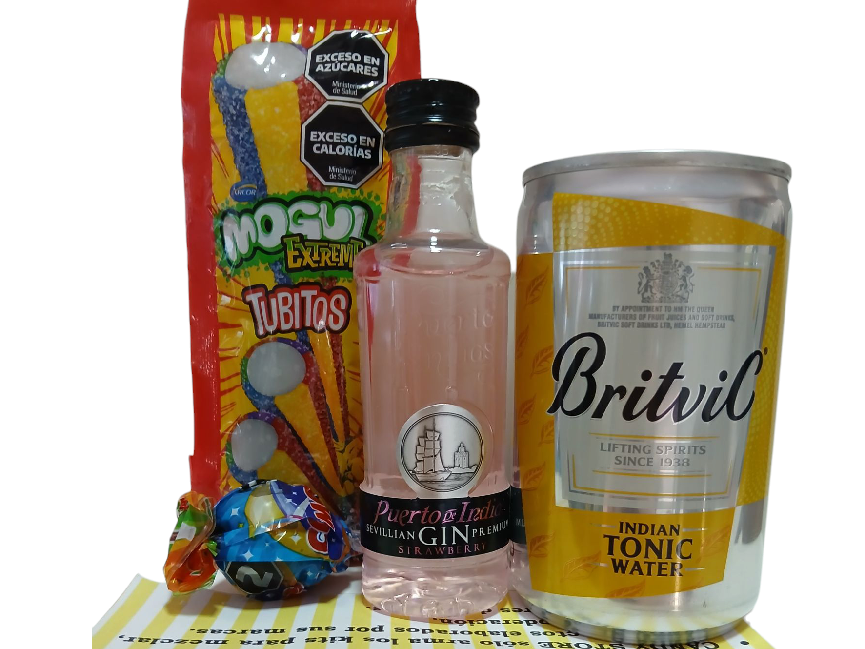 Gin Puerto de Indias Pink + Indian Tonic Water + Golosinas Saborizantes
