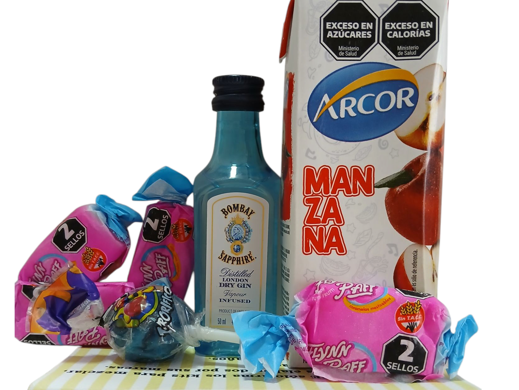 Gin Bombay + Jugo  Manzana + Golosinas Saborizantes