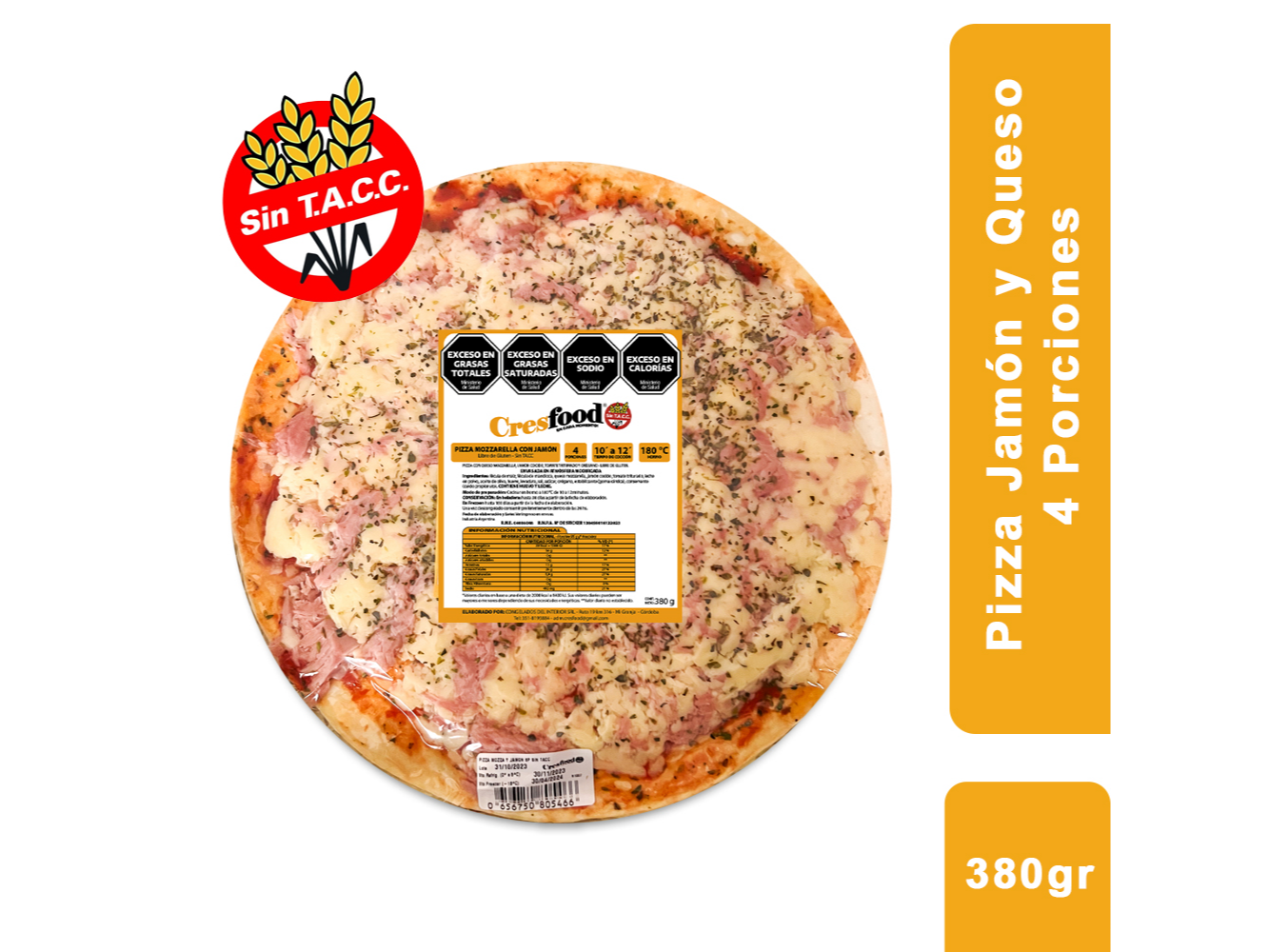 Pizza Muzza. y Jamón 4 porc. (380grs.) x 1 un.