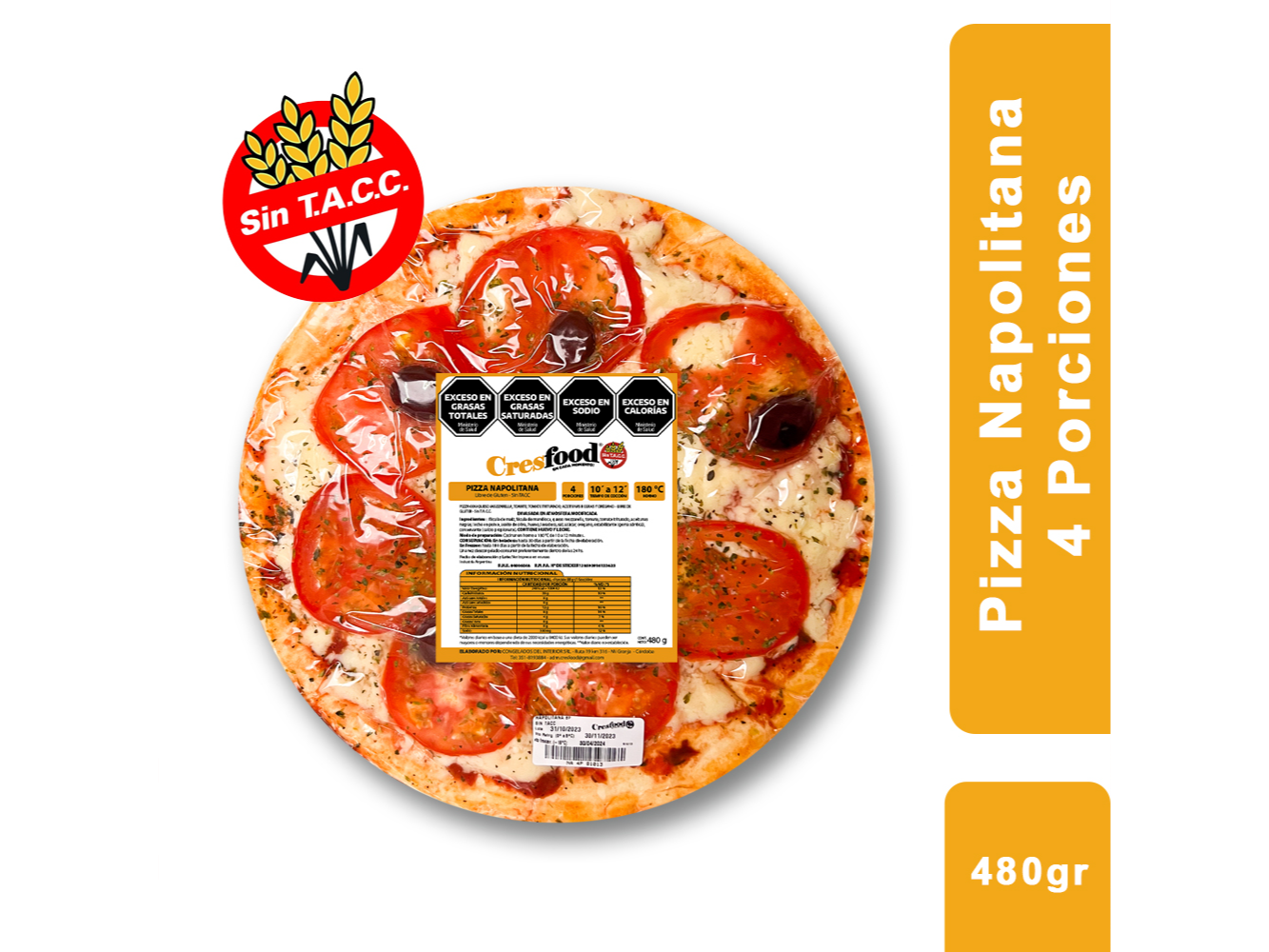 Pizza Napolitana 4 porciones (350 grs,) x 1 un, - CresFood