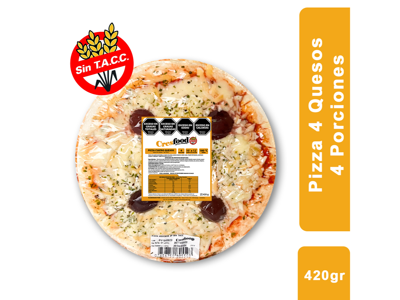 Pizza 4 Quesos 4p S/A x 5 UNIDADES.- CresFood