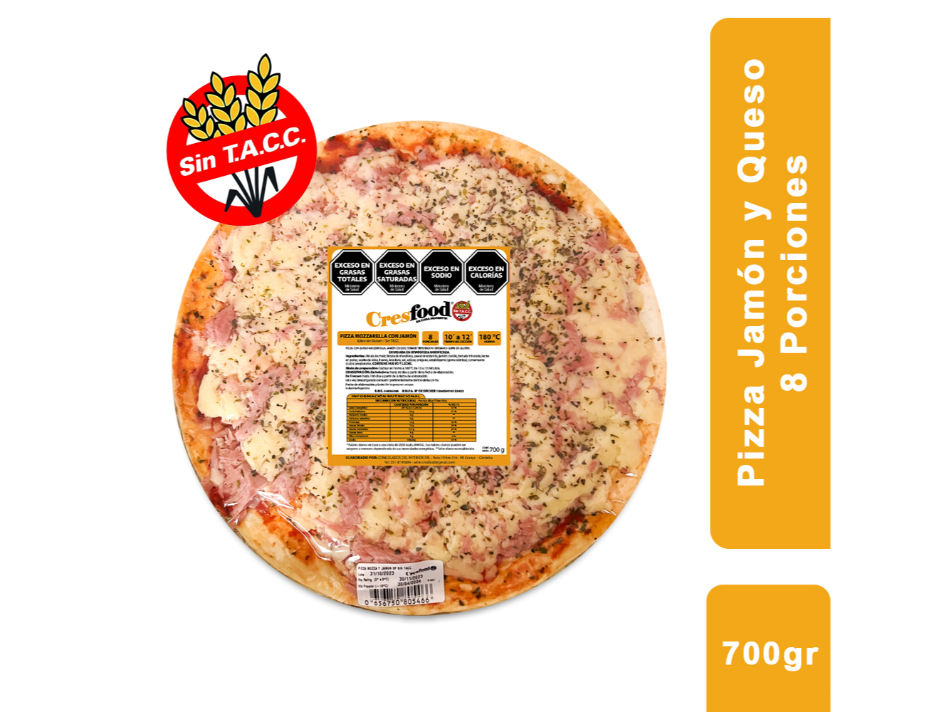 Pizza Mozz. y Jamón 8 porc. (700 grs.) x 1 UNI