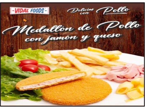 Medallones de Carne de Pollo con Jamón y Queso Pre-Fritos x 5 Kg.