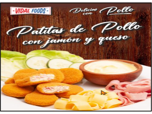 Formados de Carne de Pollo con Jamón y Queso (Patitas) Pre-Fritos x 5 Kg