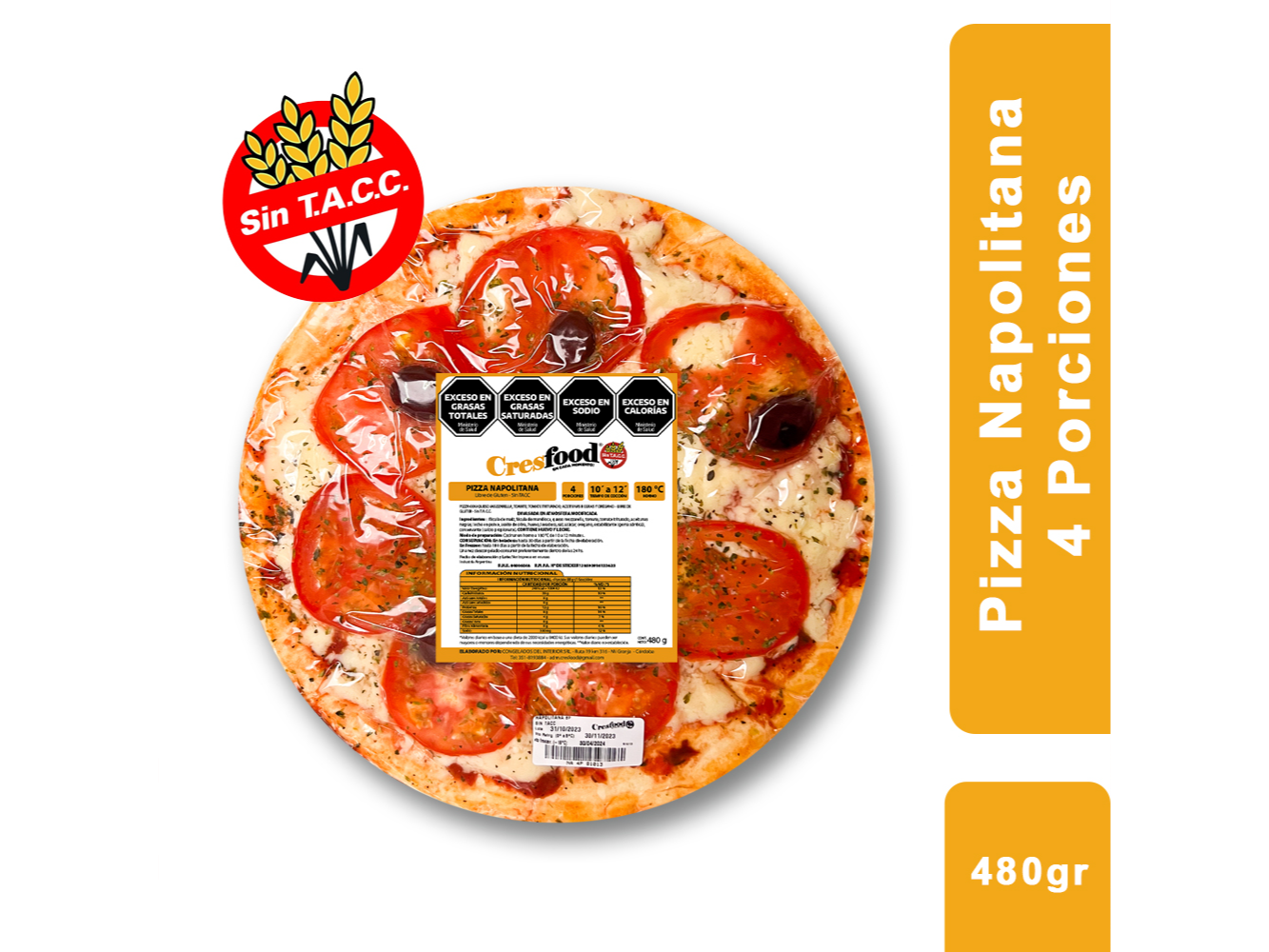 Pizza Napolitana 4 porciones (350 grs,) x 1 un, - CresFood