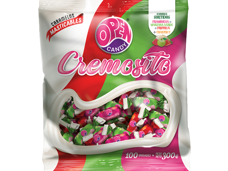 Masticlable open candy cremosito 300 gr  x 100 unid