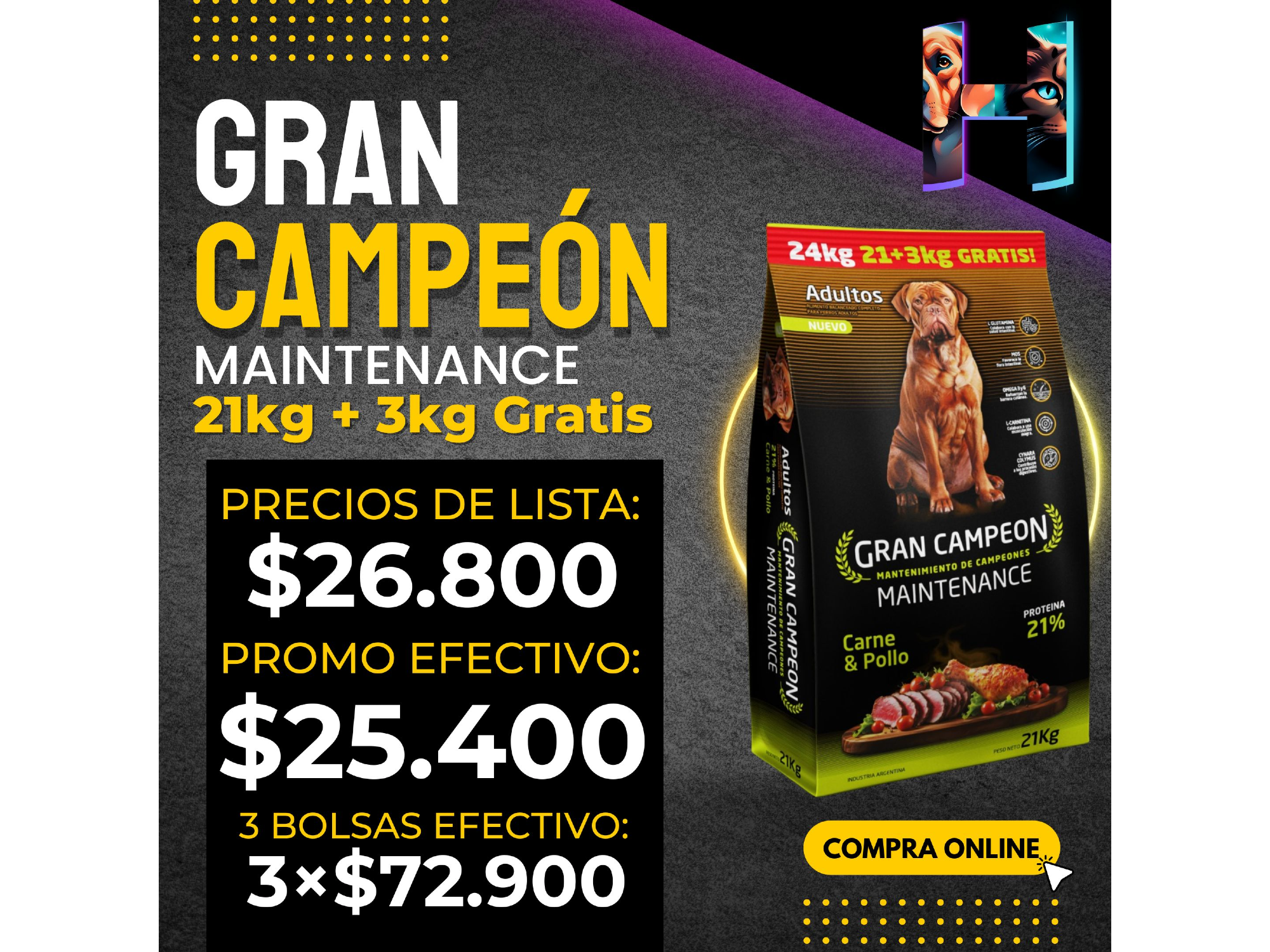 Gran Campeón Adulto 21kg + 3kg Gratis