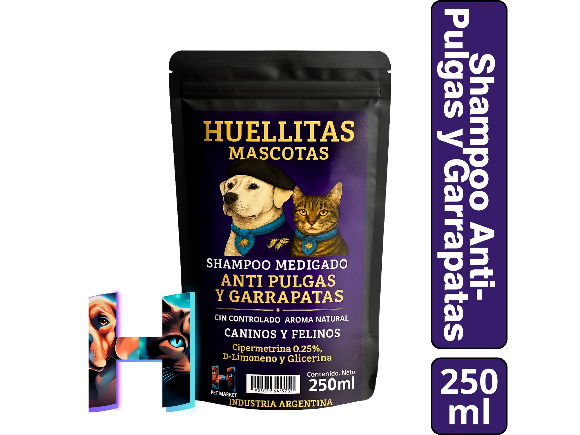 Shampoo "HUELLITAS" Anti-Pulgas y Garrapatas 250ml