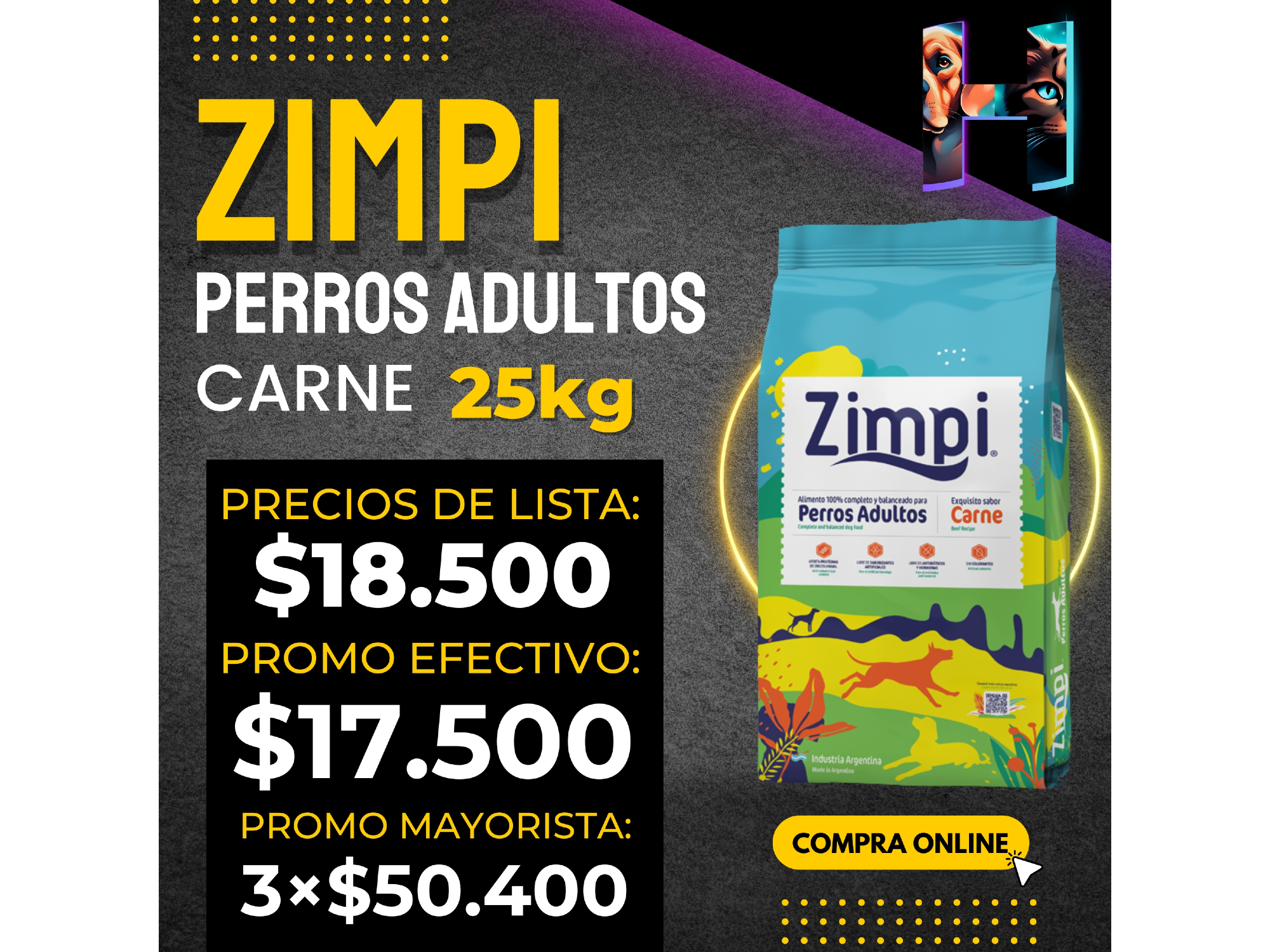Promo x 3 Zimpi Perro Adulto 25kg
