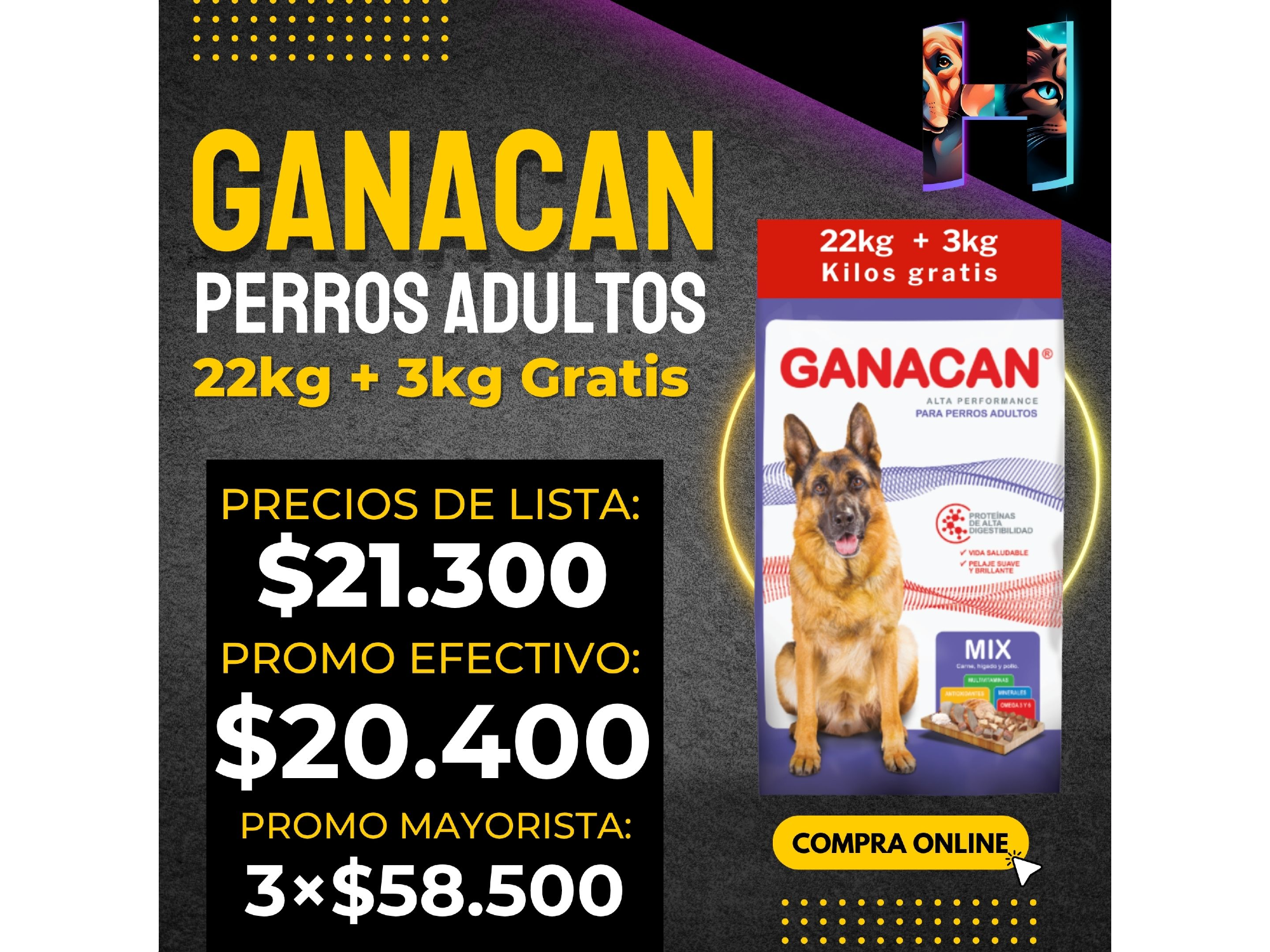 Ganacan Mix Adulto x 22kg + 3kg Gratis