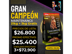 Gran Campeón Adulto 21kg + 3kg Gratis