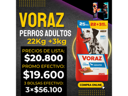 Voraz Perro Adulto 22kg+3kg Gratis