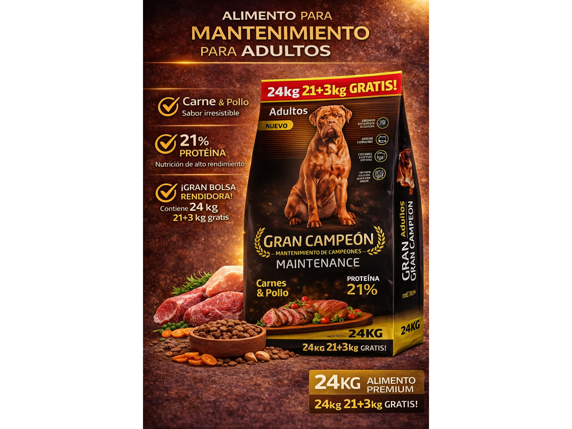 Gran Campeón Adulto 21kg + 3kg Gratis