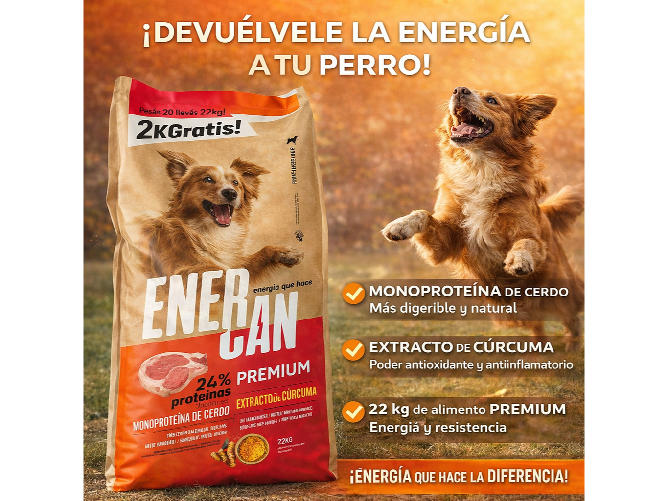 Promo x 3 EnerCan Premium Adulto 20kg+2kg Gratis