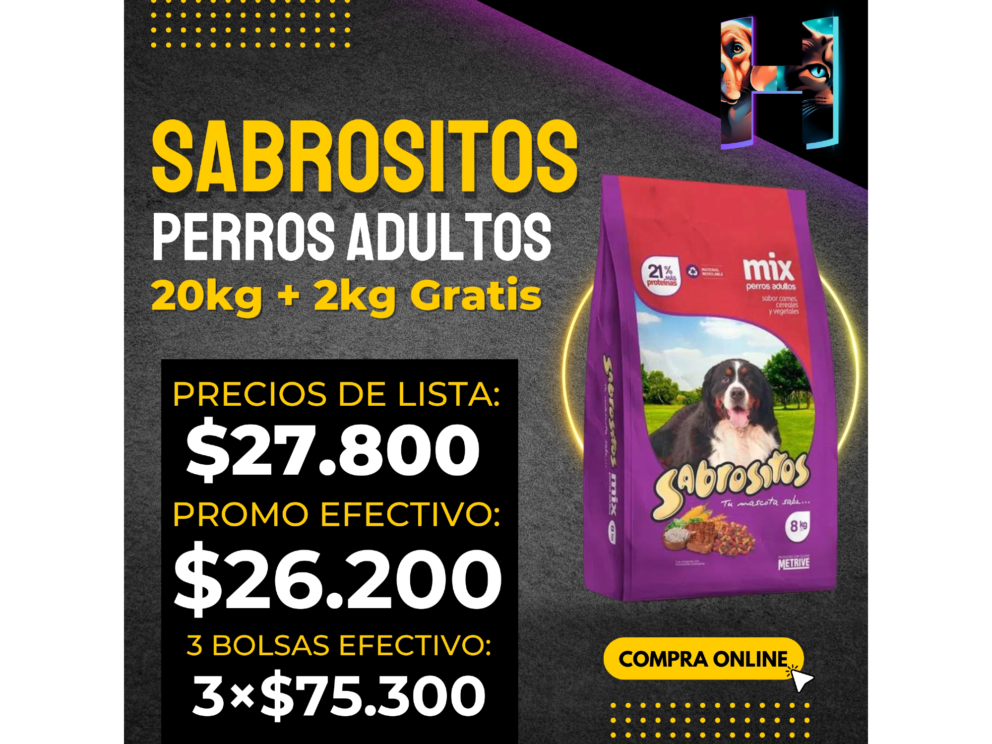 Sabrositos Perro Adulto Mix 20kg + 2kg Grátis