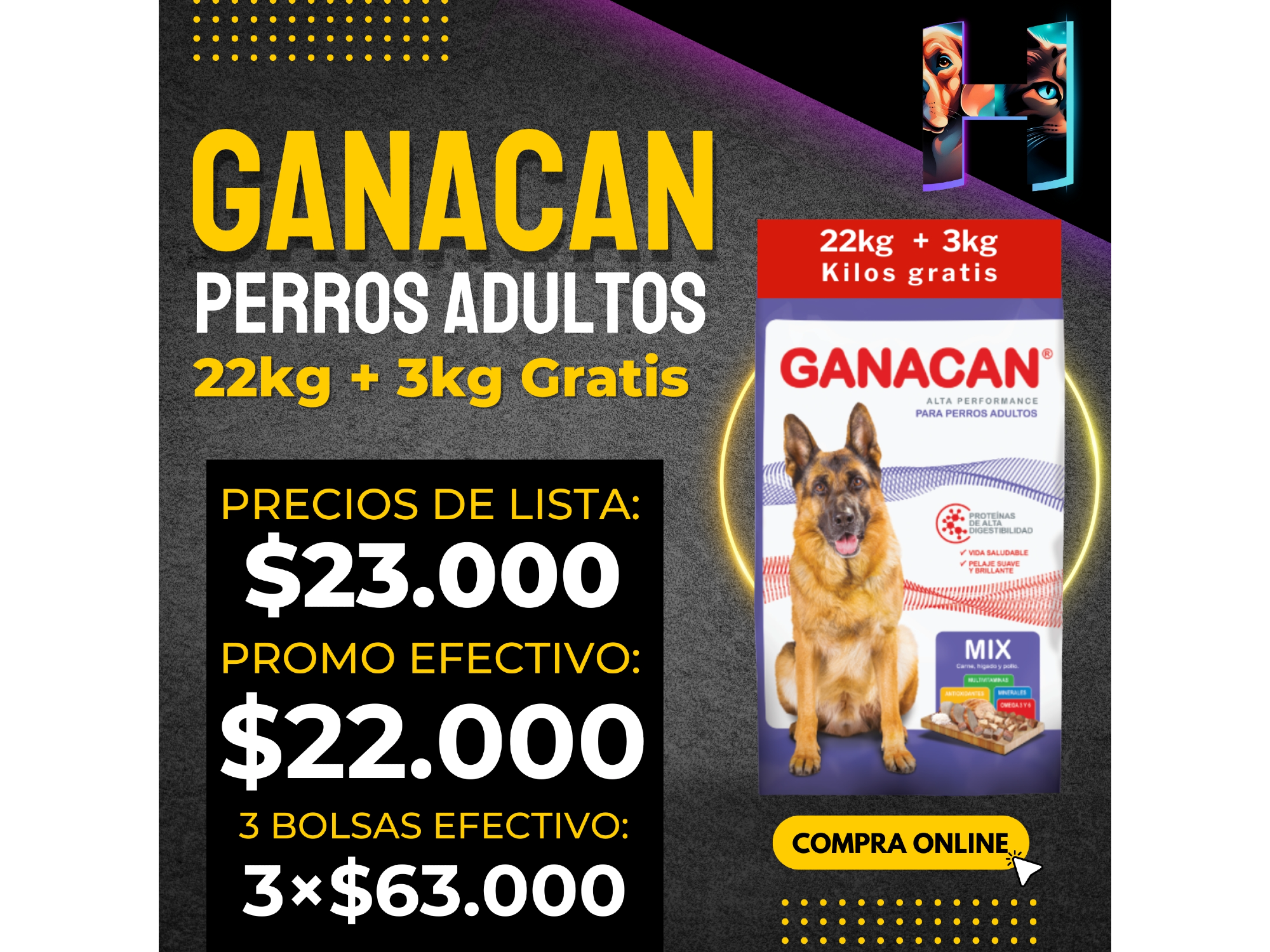 Ganacan Mix Adulto x 22kg + 3kg Gratis
