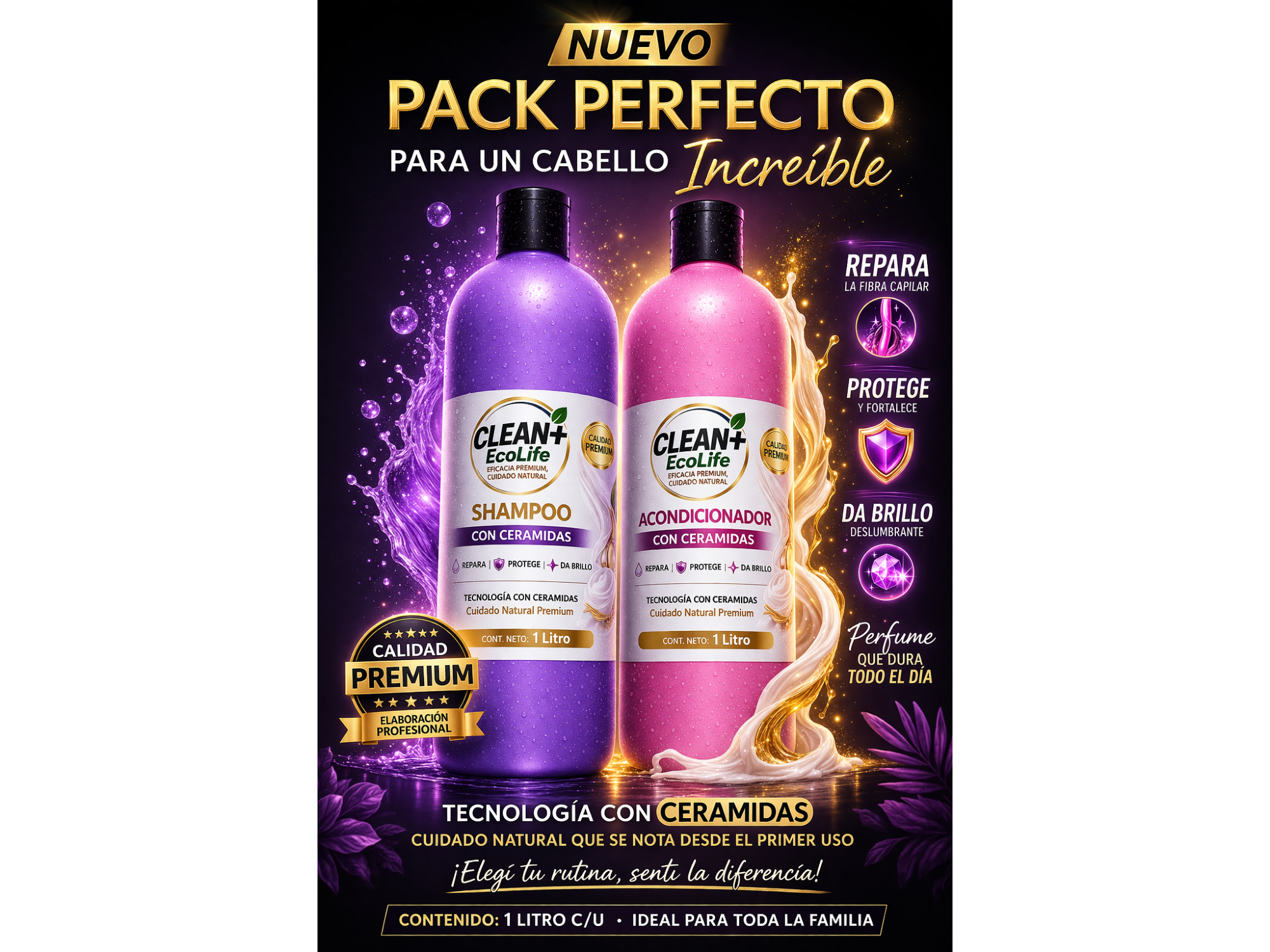 Shampoo y acondicionador con ceramidas x 1 litro