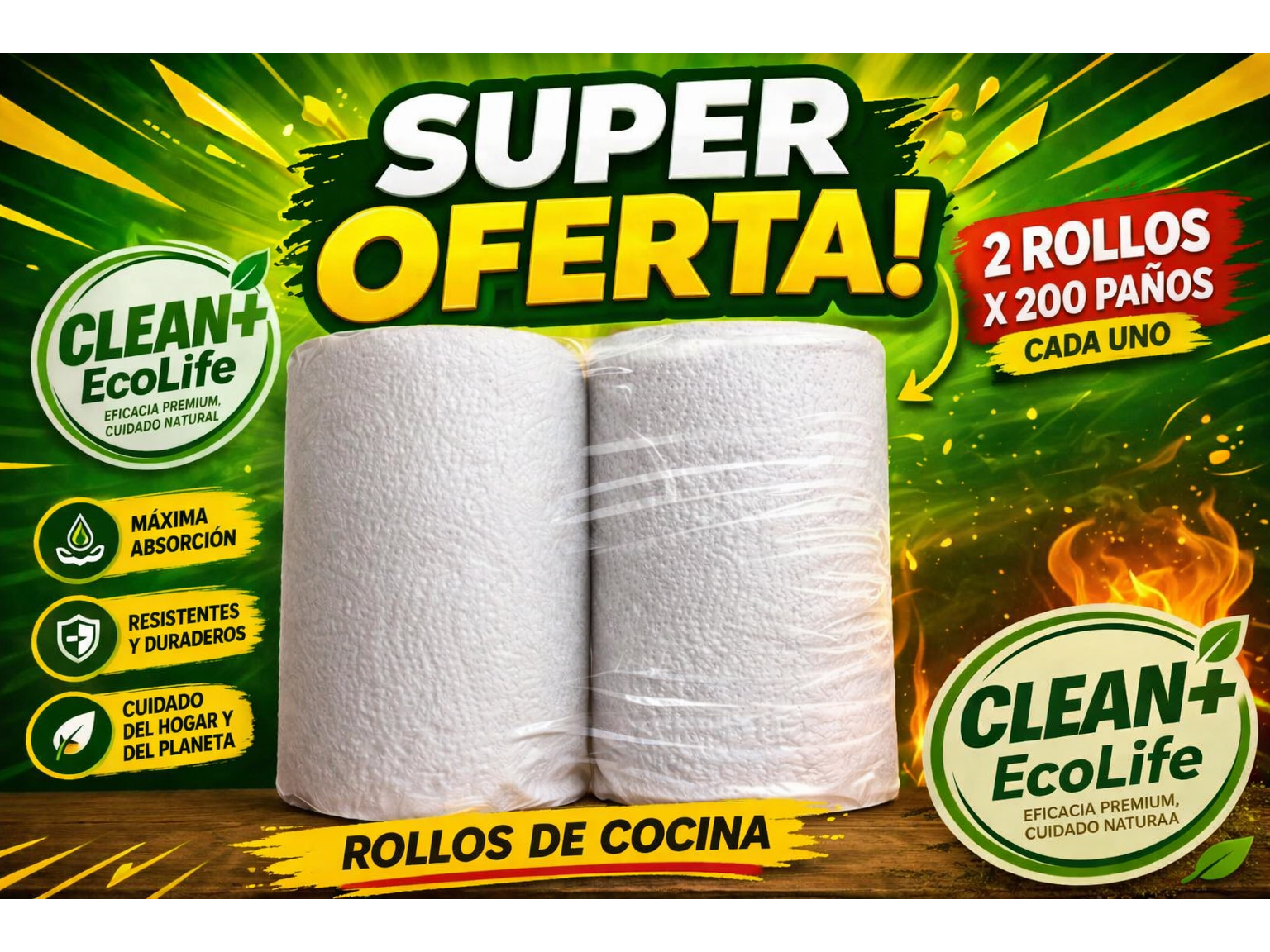 Rollos de cocina 2 unidades x 200 paños c/u