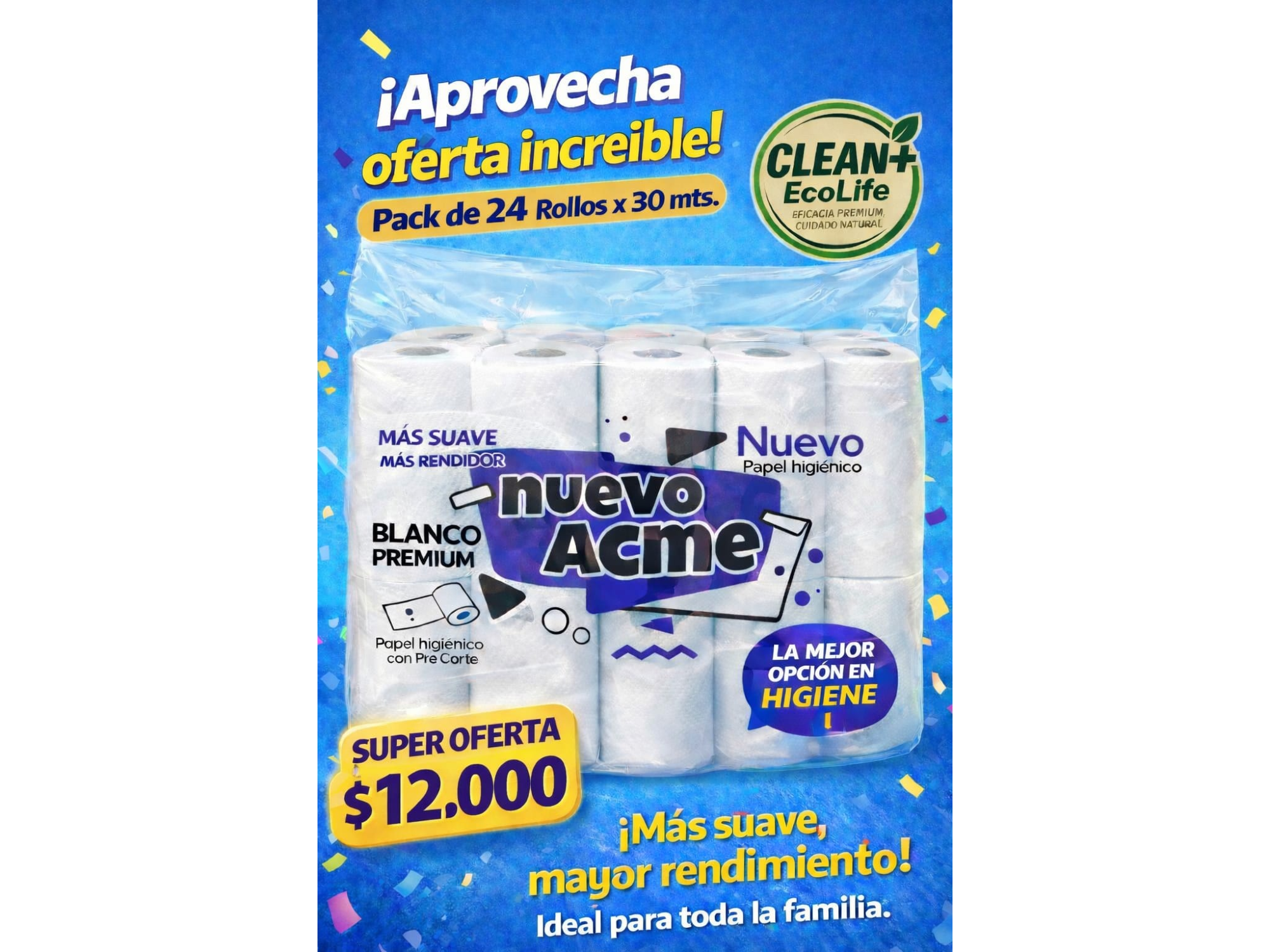 PAPEL HIGIENICO PACK 24 ROLLOS X 30 mts.