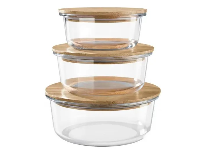 Set X3 Táper Hermético Redondo Vidrio/bamboo