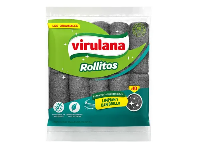 VIRULANA DE ACERO EN ROLLITOS 40GRS X10U