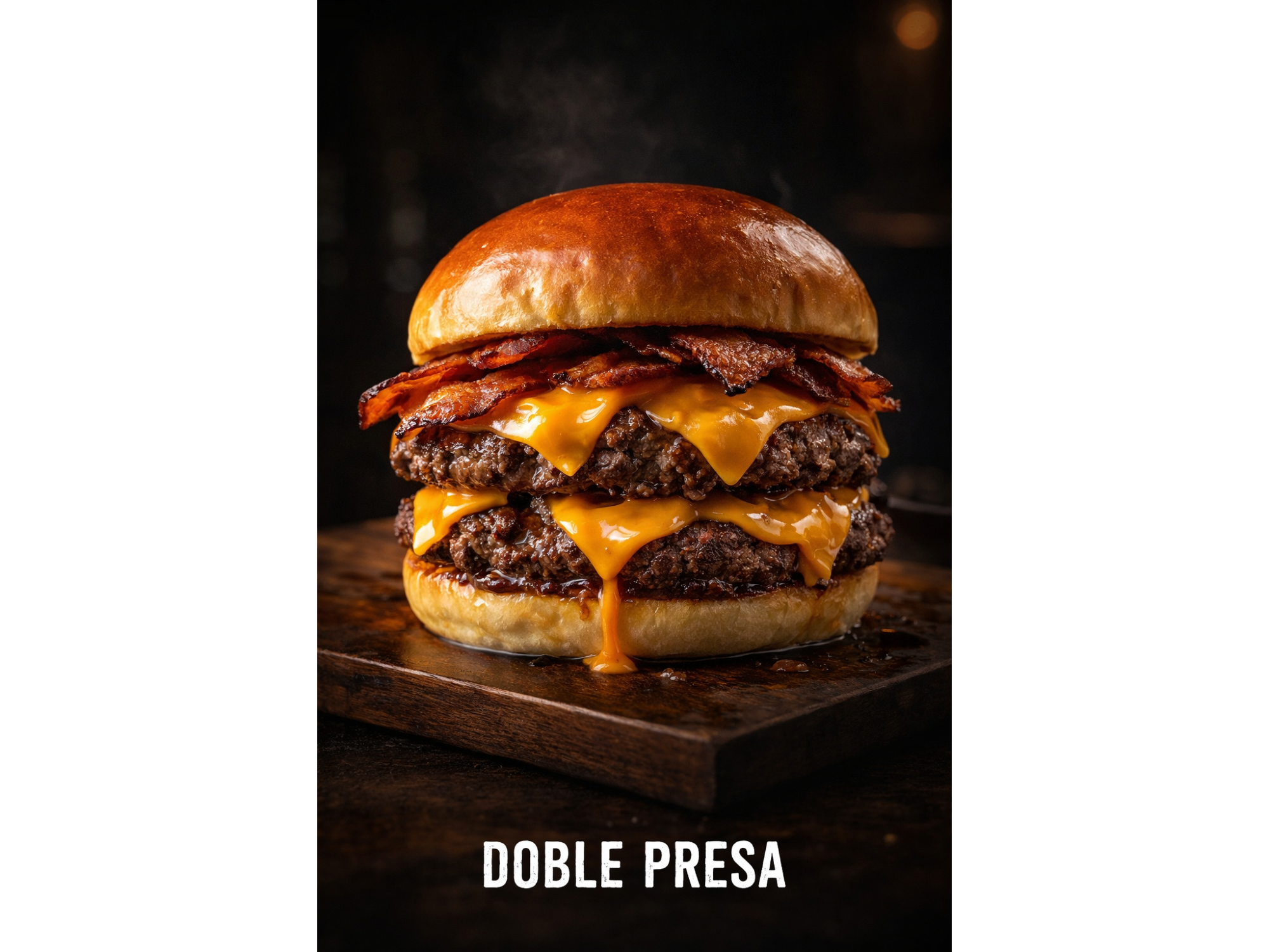 Promo para compartir 2 doble presa + papas fritas comunes para compartir.