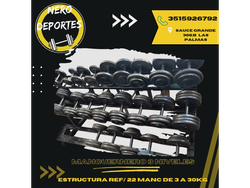Mancuernero 3 niveles + 22 mancuernas de 2.5 a 30 kg