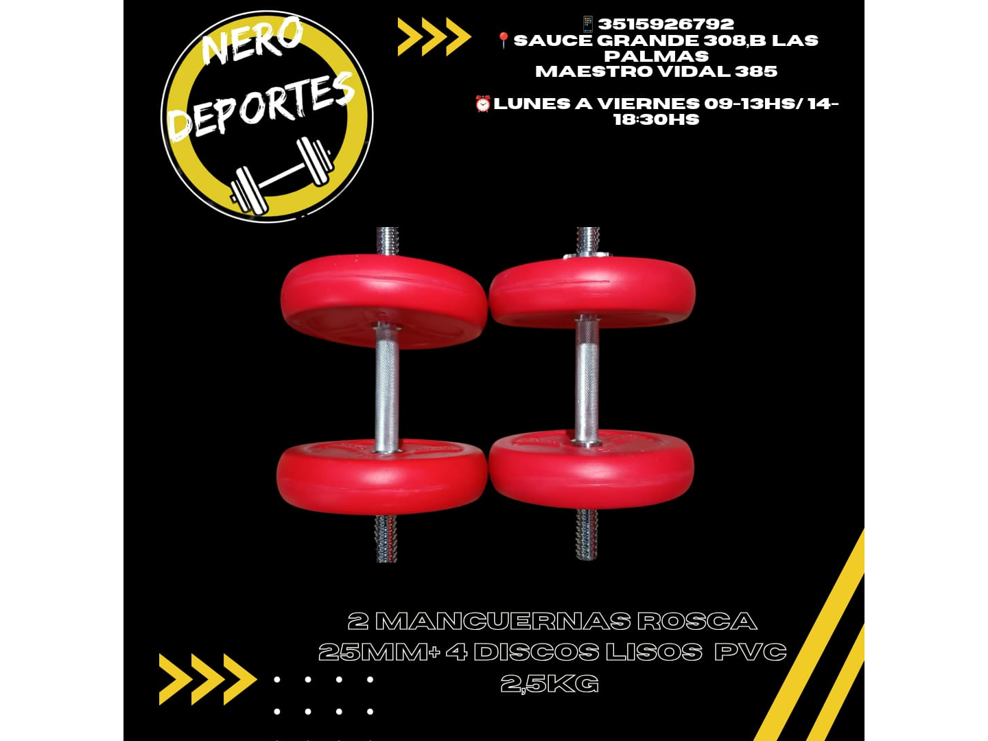2 mancuernas a rosca diam 25+ 4 discos lisos pvc de 2,5 kg