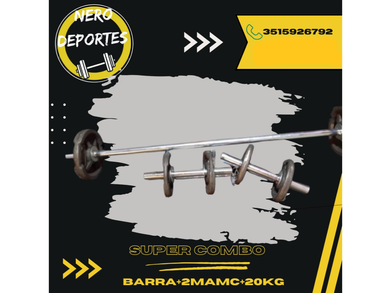 Combo Fundición: Barra + mancuernas + discos