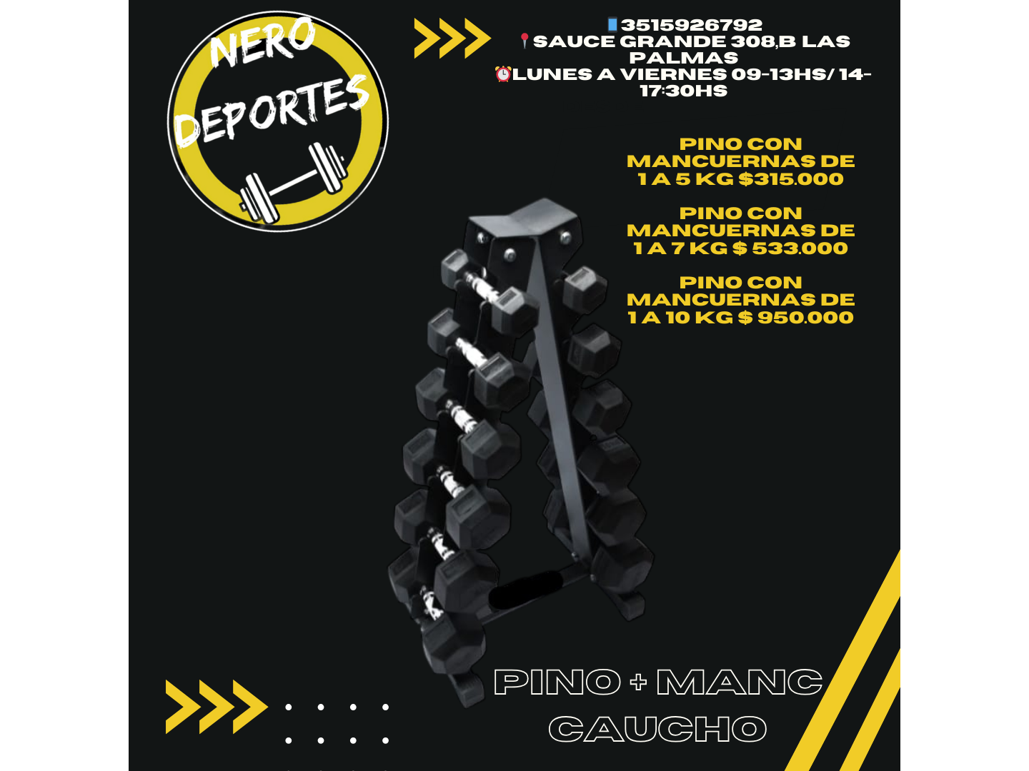 Pino + mancuernas de caucho