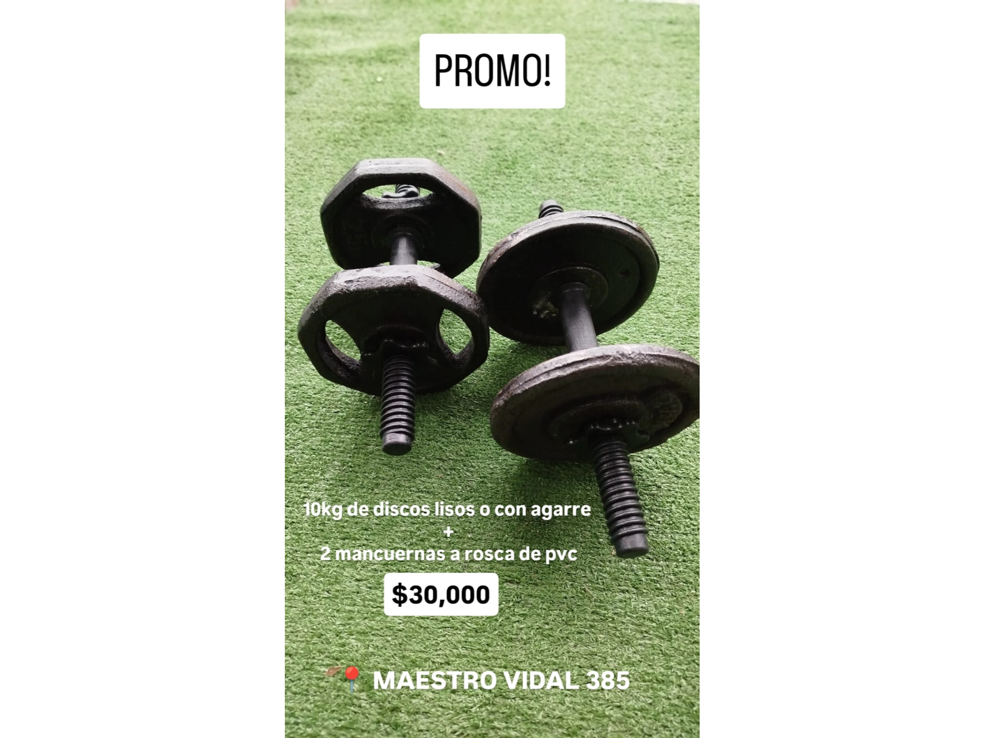 2 mancuernas a rosca pvc + 10 kg de disco liso/con agarre