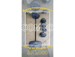 COMBO barra mancuernas y 50 kg en disco de PVC