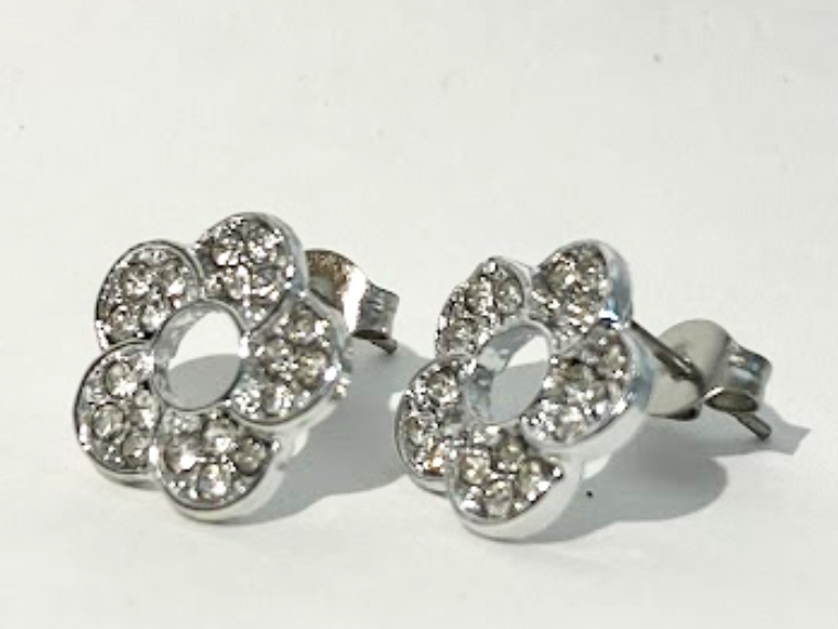 Aros Flor strass plateado