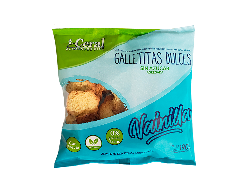 Galletas Ceral sin azucar ni sal agregada ( vainilla, naranja, limon o coco) x 190 g