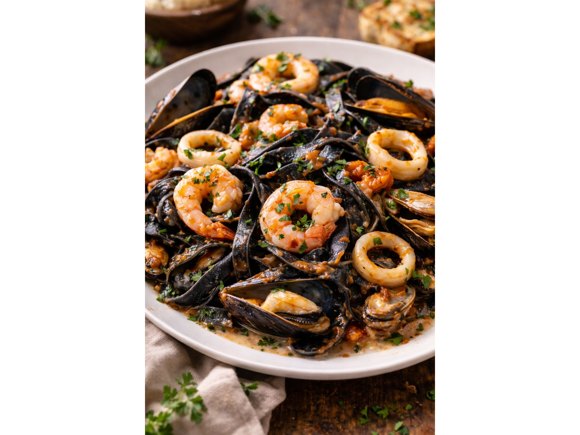 CINTAS NEGRAS CON FRUTOS DE MAR