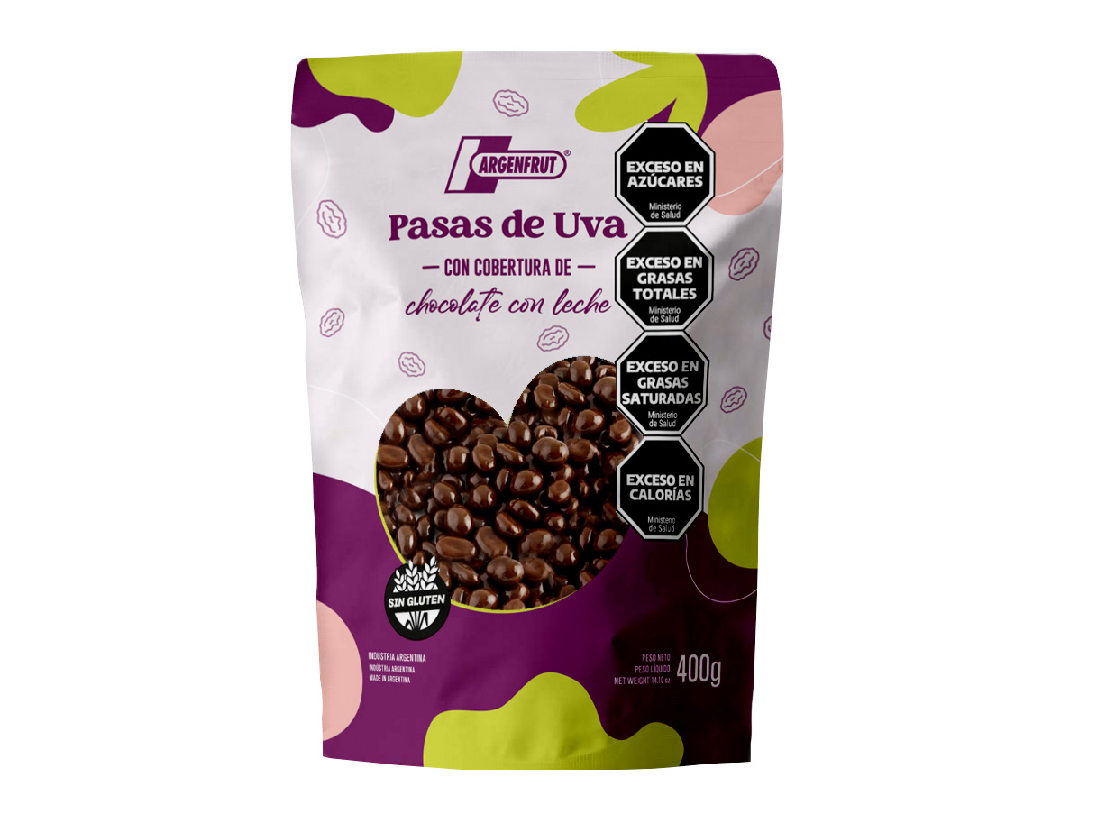 Pasas de uva con chocolate con leche 400 grs (sin tacc)