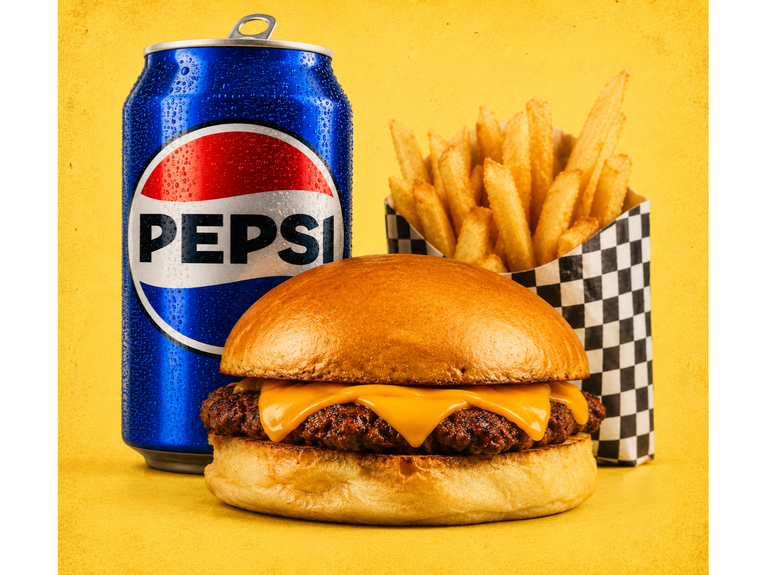 CUARTO DE LIBRA  + PAPAS + LATA PEPSI