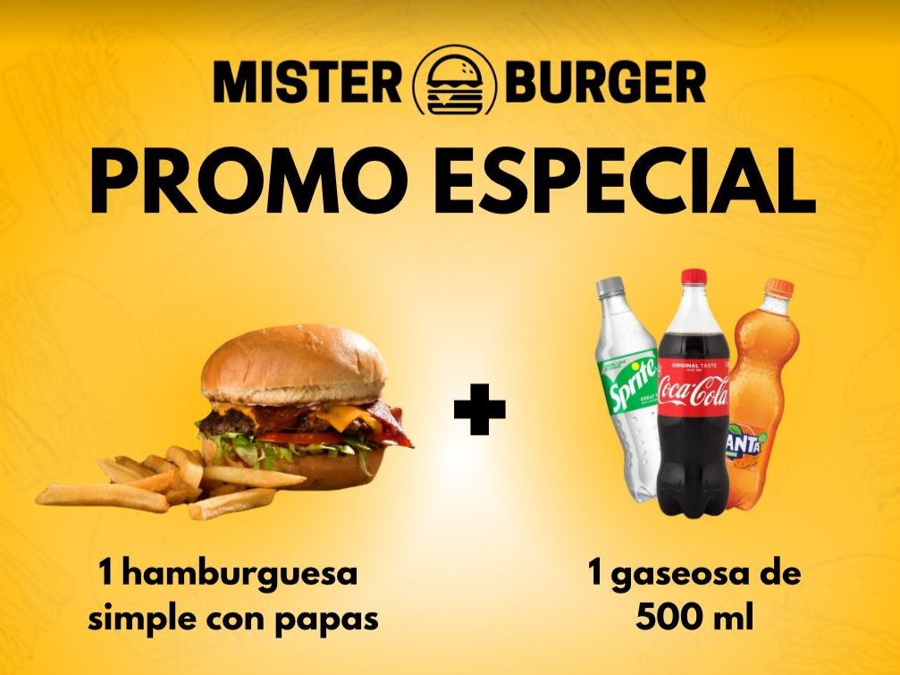 BURGER SIMPLE + PAPAS + GASEOSA 500ML + VASO MAYO